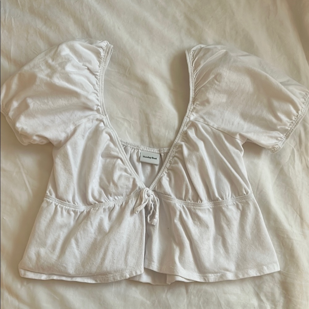 Aritzia Sunday Best White Puff Sleeve Top